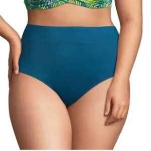 NWT Lands' End High Waisted Tummy Control Bikini Swim Bottom Baltic Teal Size 8
